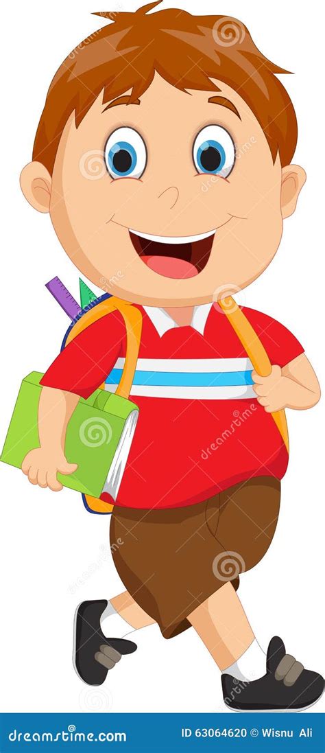 School Boy Cartoon Walking Stock Vector - Image: 63064620