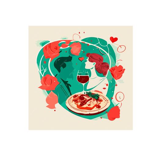 Premium Vector | World cuisine, heart plates, wine and pasta, vector