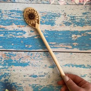 Hand Burned Sunflower Wooden Spoons Etsy