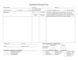 Fillable Online Opi Mt Standardized Recipe Form Haccp Opi Mt Fax