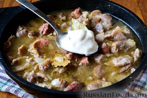Рецепт: Куриные потрошки в сметане на RussianFood.com