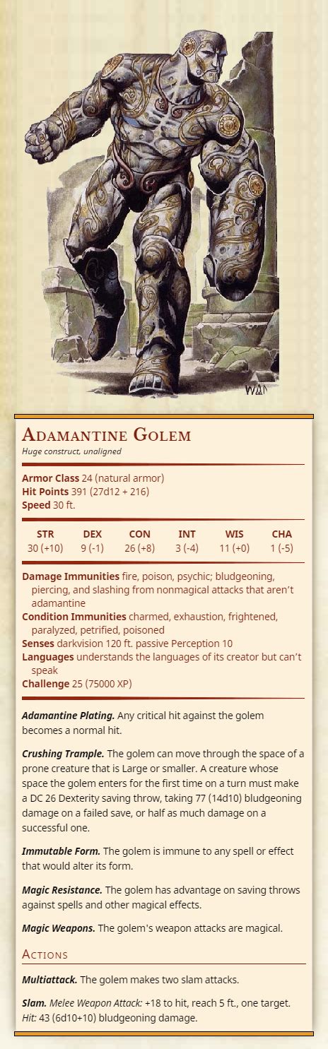 Third to Fifth — Adamantine Golem Huge construct, unaligned Armor...