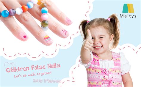 240 Pieces False Nails Kids Press On Short Artificial Fake