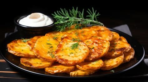 Premium Photo Golden Fried Potatoes With Creamy Dill Sauce