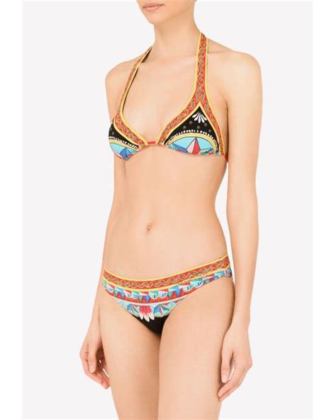 Dolce Gabbana Synthetic Carretto Print Halterneck Bikini In Black Lyst