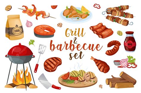 Premium Vector Barbecue In Cartoon Style Set Isolated Elements Vector