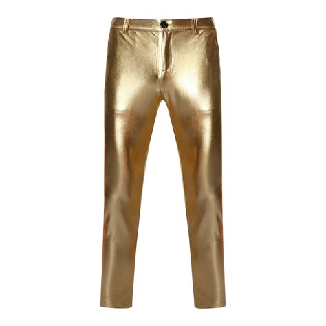 olyvenn trendy mens metallic shiny gold disco pants straight leg prom