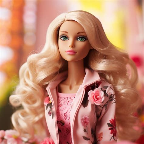 Poupée Barbie jolie fille blonde tenue fond d écran rose Image Premium générée à base dIA
