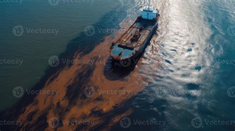 Oil spill or leakage out in the sea from ship, water ocean pollution