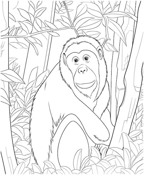 Dibujos De Orangután En La Selva Para Colorear Vector Premium