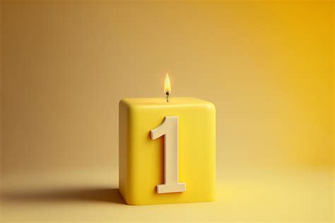 Number 1 birthday celebration candle in bright yellow background, empty ...