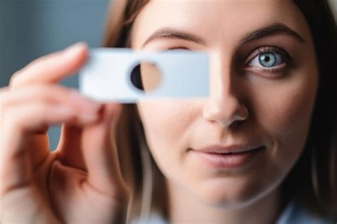 Captura aproximada de uma mulher segurando um auxílio visual de amostra