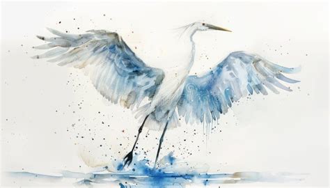 Watercolor Crane With Outstretched Wings Painting Majestic And Elegant