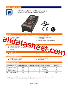 Poe U Dg Datasheet Pdf Phihong Usa Inc