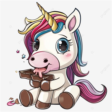 Lindo Personaje De Dibujos Animados Unicornio Comiendo Chocolate Png