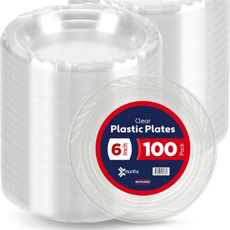 Amazon.com: Munfix 6 Inch Clear Plastic Plates 100 Bulk Pack ...