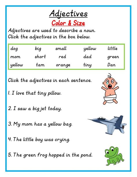 Adjectives Color Size Shape Worksheet By Teach Simple