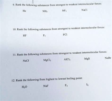 Solved Rank The Following Substances From Strongest To Weakest