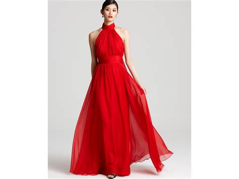 Badgley Mischka Gown Halter Gown With Cape In Red Lyst