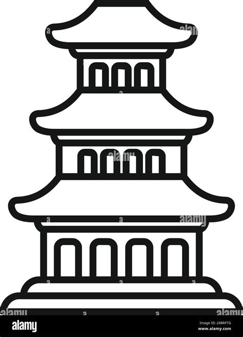 Line Art Icon Of A Three Story Pagoda Symbolizing Spirituality And