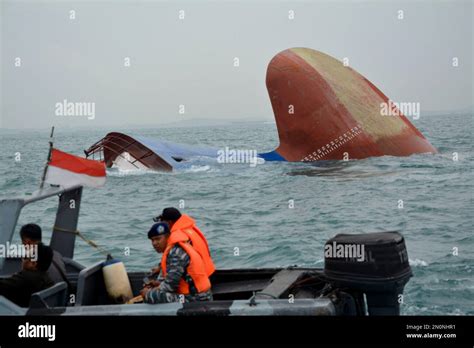 Indonesia Rescuers Approach A Sunken Freighter Mv Thorco Cloud In The