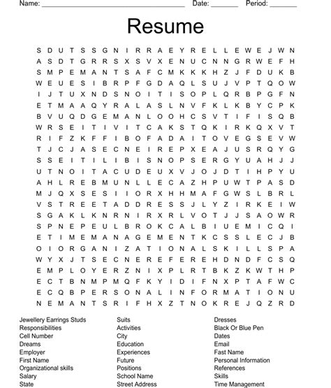 Resume Word Search Wordmint