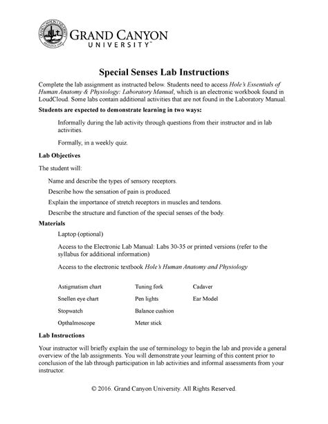 Bio L Rs Special Senses Lab Special Senses Lab Instructions