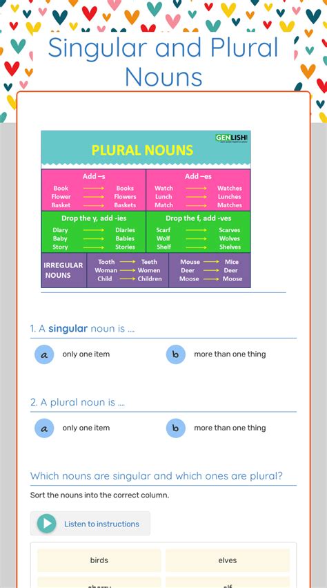 Singular And Plural Nouns Interactive Worksheet By Miss Daniela