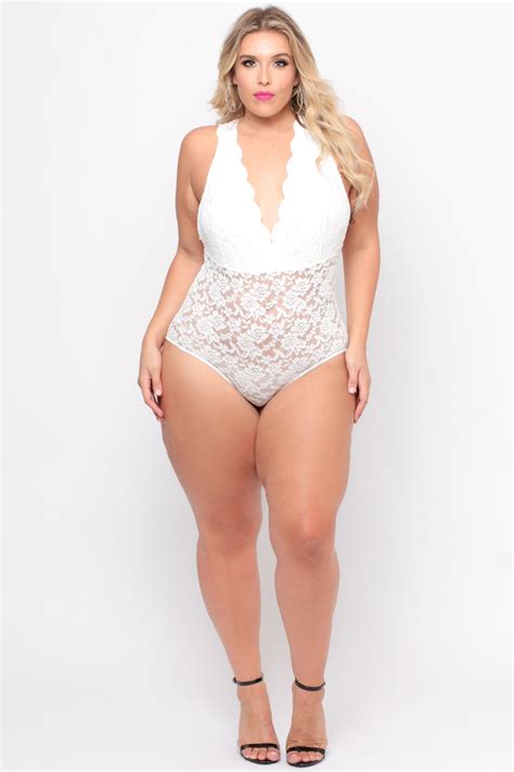 Plus Size Rose Lace Cross Front Bodysuit Ivory Curvy Sense