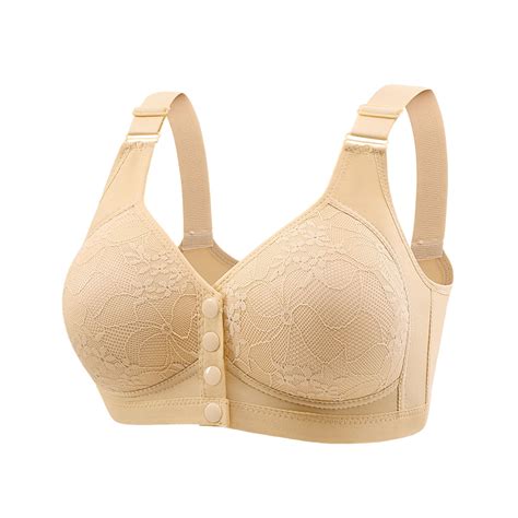 ALLLIST Lingerie For Women Wireless Plus Size Front Closure Bralette Push Up Embroidered Beige