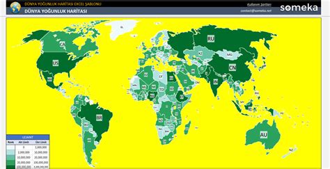 Dünya Yoğunluk Haritası Excel Şablonu Dünya Isı Haritası