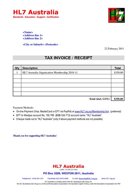 Australian Invoice Template Microsoft Word Free Word Template