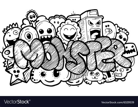 Monster cartoon hand-drawn doodle Royalty Free Vector Image