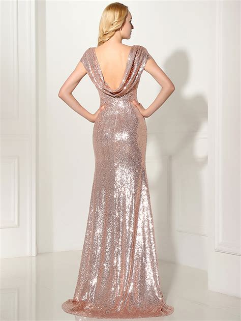 Rose Gold Sequin Open Back Maxi Bridesmaid Dress SheIn Sheinside