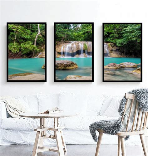 Kit Quadros Decorativos Paisagem Lagoa Cachoeira Molduras