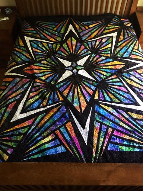 Large Stained Glass Quilt Queen Size Batik Quilt Unique Etsy