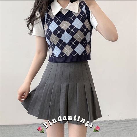 Jual Vest Rompi Rajut Argyle Kotak Kotak Wanita Korea Fats