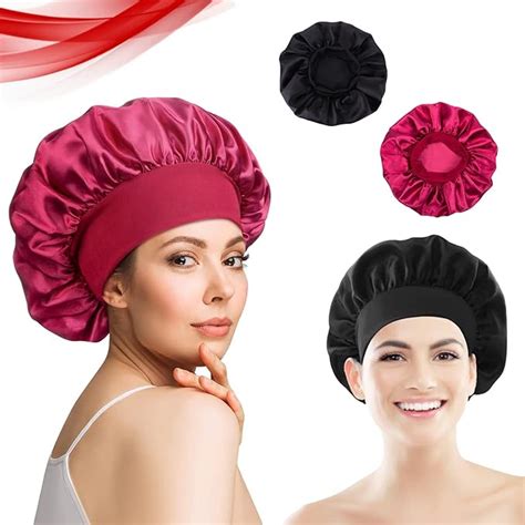 2 Pièces Bonnet Satin Cheveux Nuit Bonnet en Soie pour Femme Bonnets