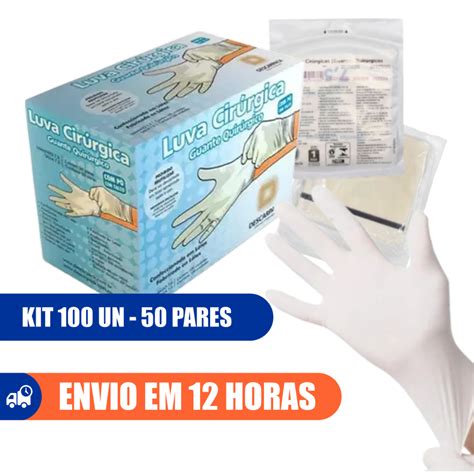 Luva Cirúrgica Estéril Látex Kit 100un 50 Pares Pó Descarpack