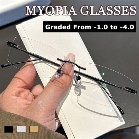 Frameless Alloy Myopia Glasses Anti Blue Light Filter Graded Glasses