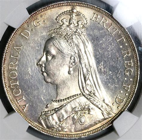 1889 Ngc Unc Victoria Crown Great Britain Dragon Slayer Silver Coin 2