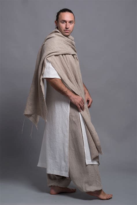 Long Linen Shirt For Men White Flax Tunic Mens Dress Kaftan Festival