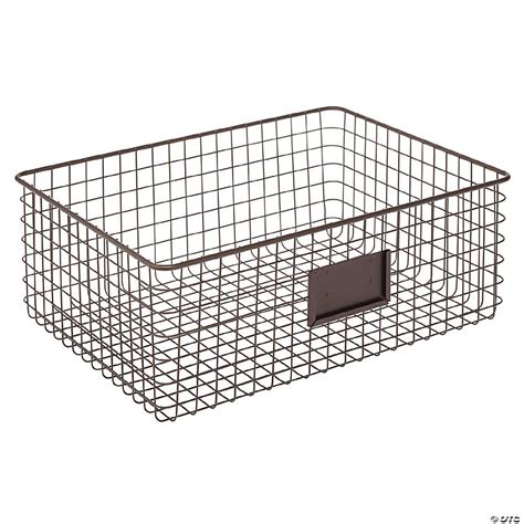 mDesign Metal Food Organizer Storage Basket with Lable Slot - Bronze