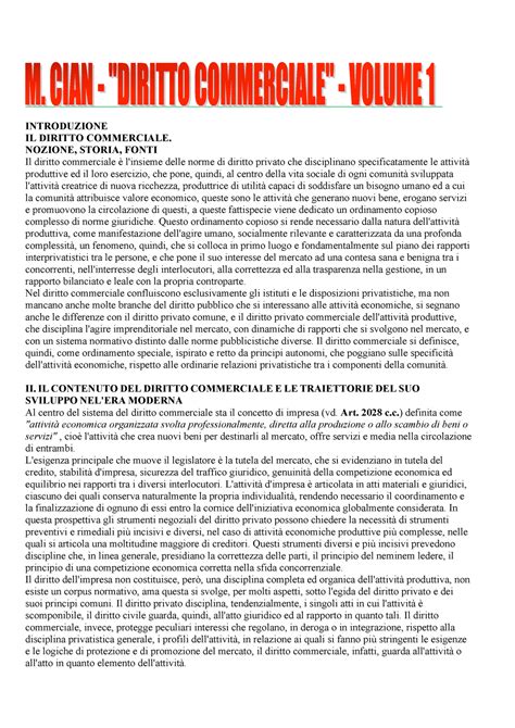 Cian Volume I Riassunto Manuale Di Diritto Commerciale