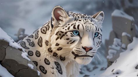 Premium Photo A Snow Leopard With Blue Eyes Is Standing In The Snow