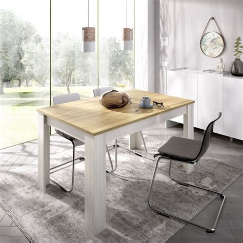 Mesa Comedor Extensible Blanco Brillo Natural Dine Bricowork