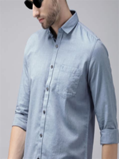 Buy Van Heusen Sport Men Blue Solid Slim Fit Casual Shirt - Shirts for ...