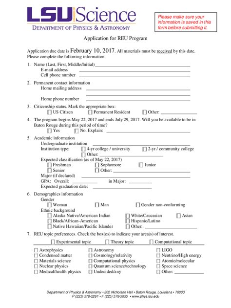 Fillable Online Application For REU Program Fax Email Print PdfFiller