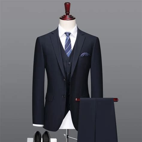 Men Suit 70 Wool Deep Blue High Quality Formal Single Breasted Men