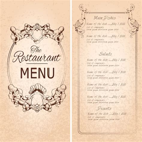 Retro Vintage Restaurant Menü Vorlage Mit Rahmen Und Dekoration Vektor